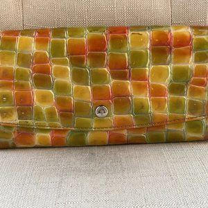 Cocco Fiore Women Clutch Wallet Multi Color Patent Leather Card Holder Purse